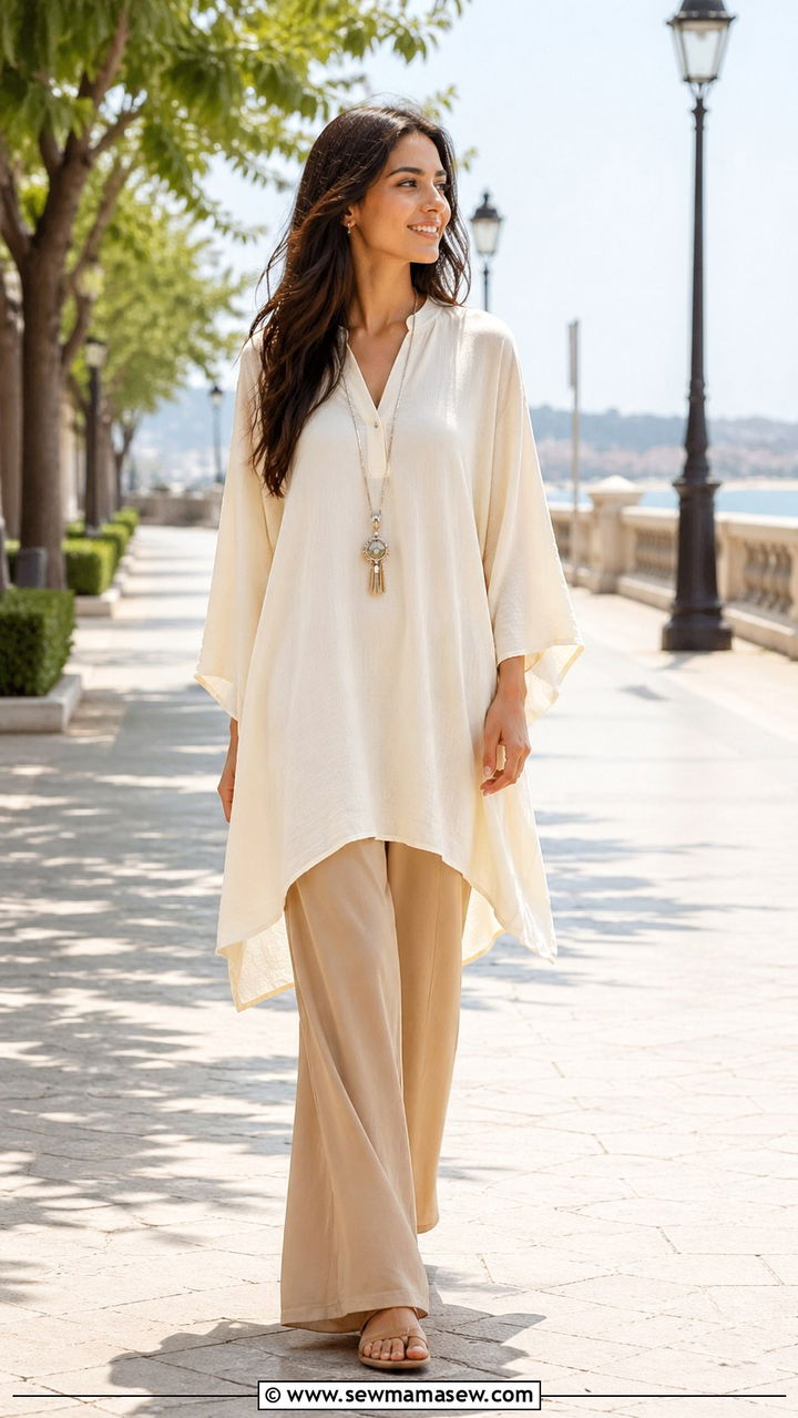Palazzo Pants with Flowy Tunic - 30 spring modest outfit ideas
