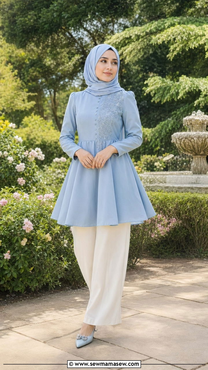 Palazzo pants with peplum tunic - 35 Modest outfit ideas for Muslim women