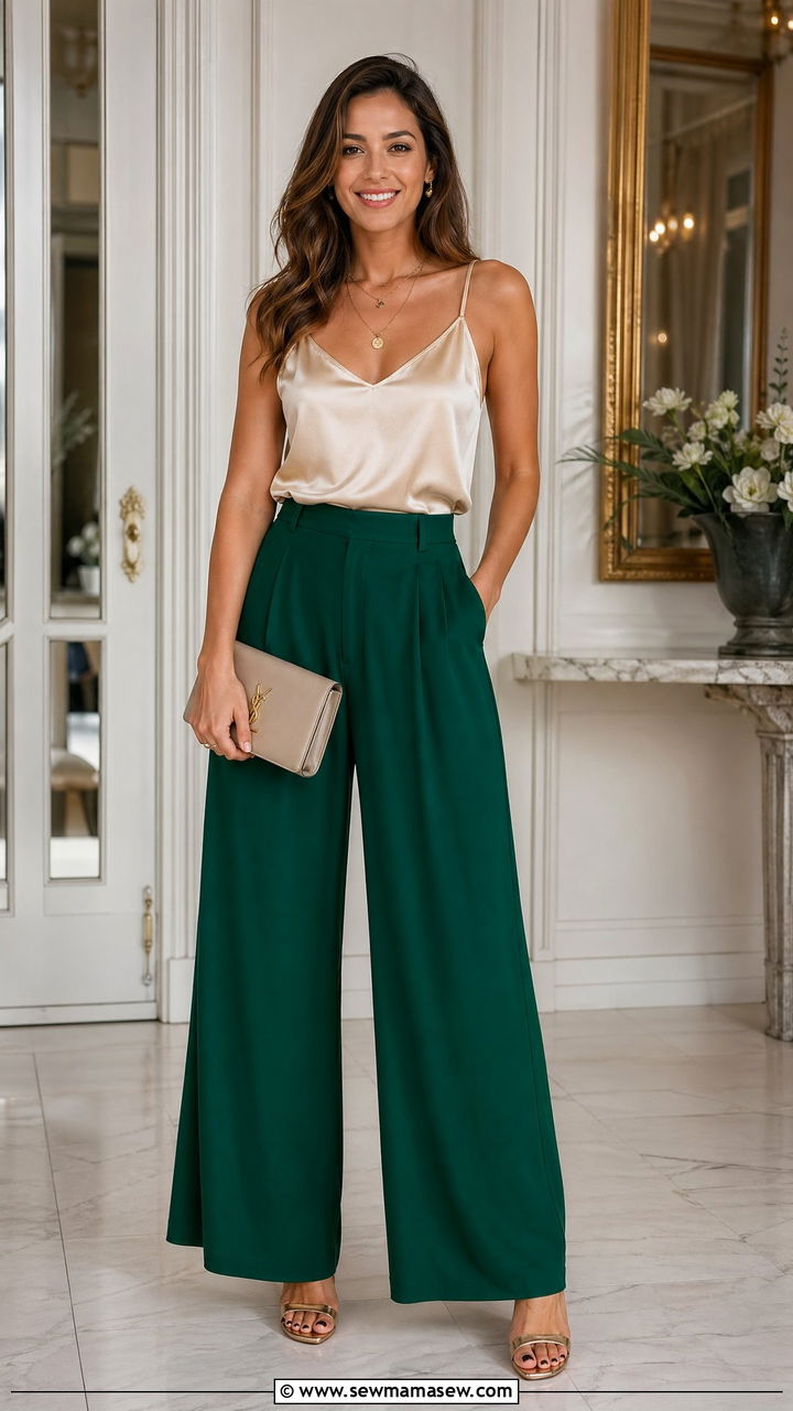 Palazzo pants with silk camisole outfit - 35 Vacation outfits for women over 40