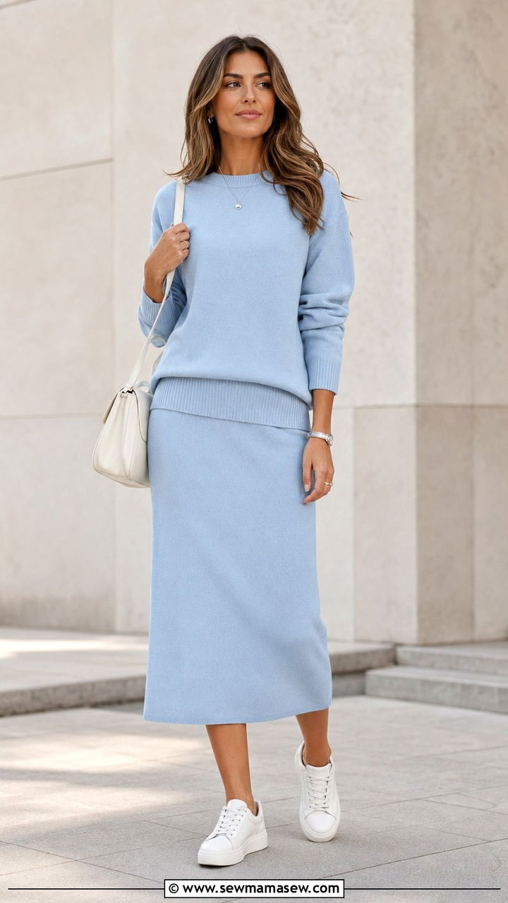 Pale Blue Monochrome Knit Set - 35 pale blue outfit ideas