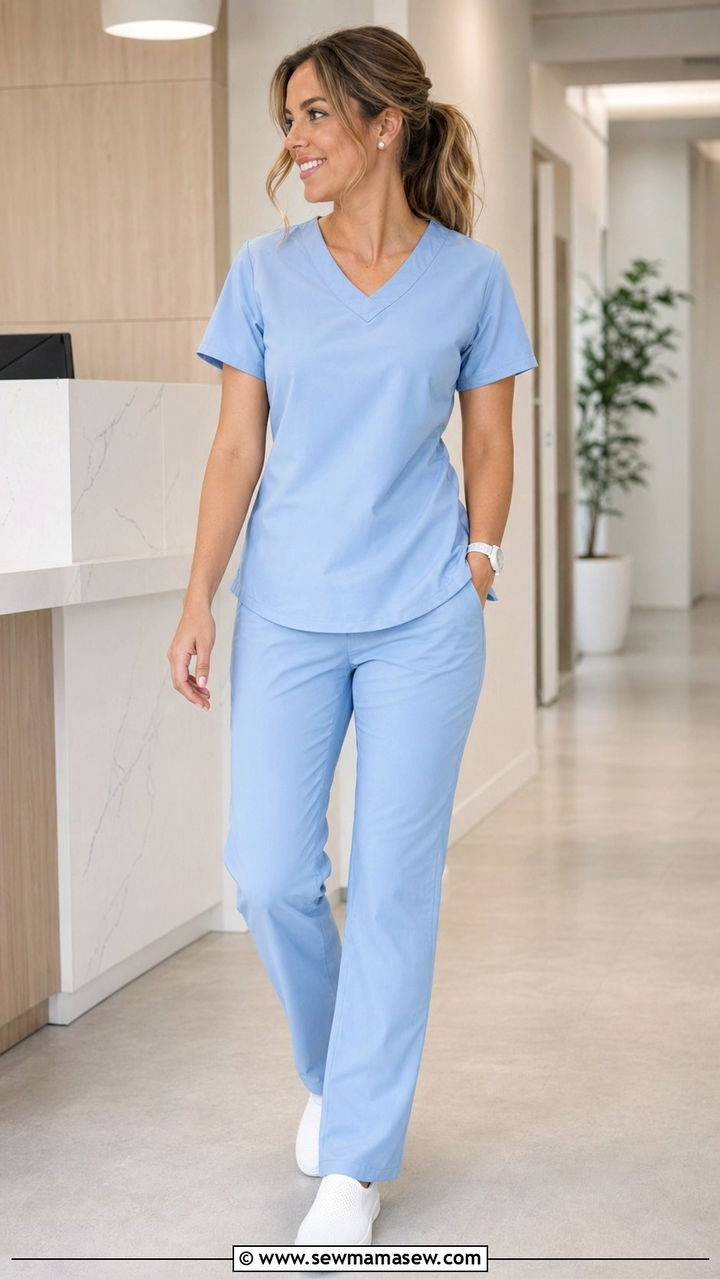 Pale Blue Scrubs with Slip On Shoes - 35 Scrubs outfit ideas