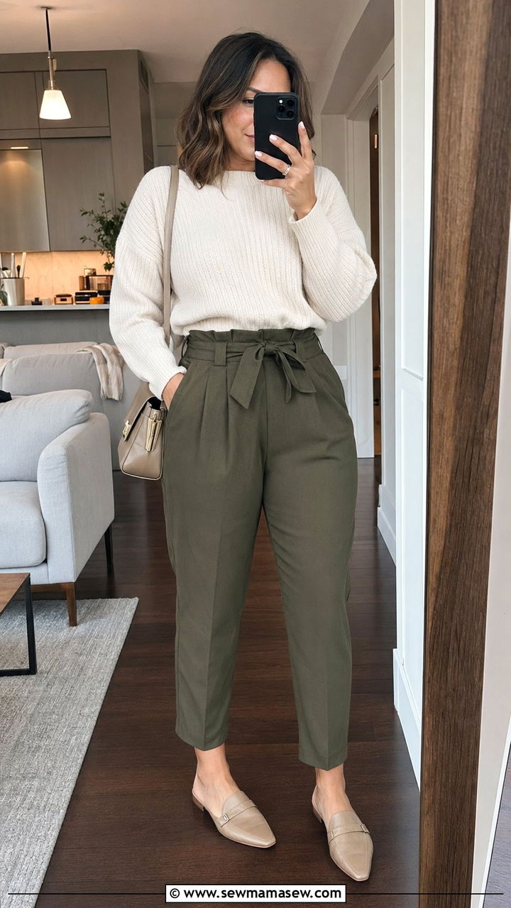 Paperbag Waist Pants With Knit Sweater - 30 Best pants for curvy women