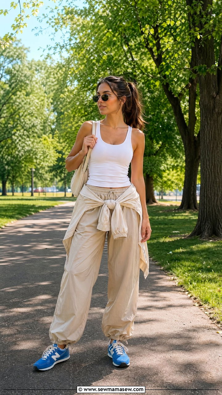 Parachute Pants and Fitted Tank - 35 Walking outfit ideas women