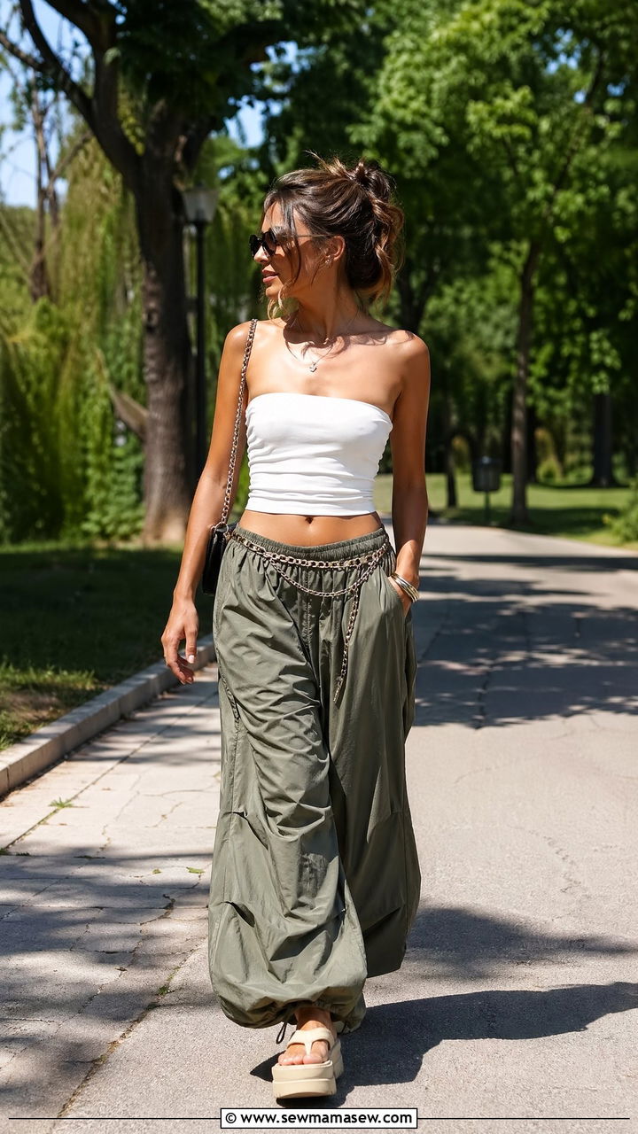 Parachute Pants and Tube Top Outfit - 35 Y2K outfit ideas 2026