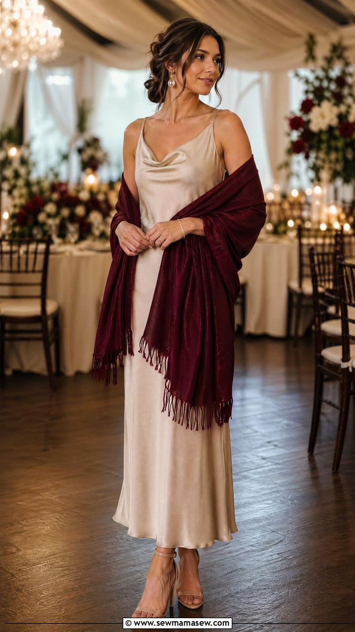 Pashmina Shawl With Satin Dress Wedding Guest Outfit - 35 Cover up dress outfit ideas
