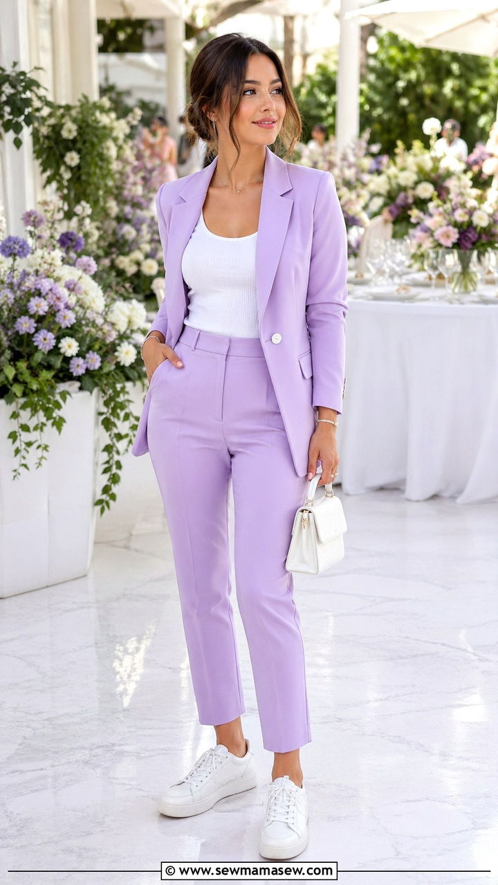 Pastel Blazer And Trousers Set Outfit Petite - 30 Spring capsule wardrobe for petite women