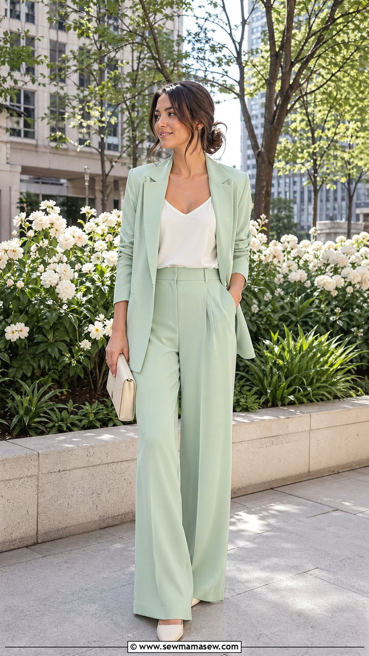 Pastel Blazer And Wide Leg Trouser Suit - 35 Summer baby shower outfits
