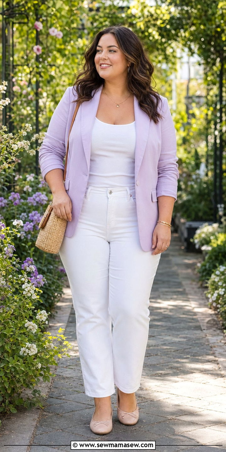 Pastel Blazer With White Denim - 30 Best blazers for plus size