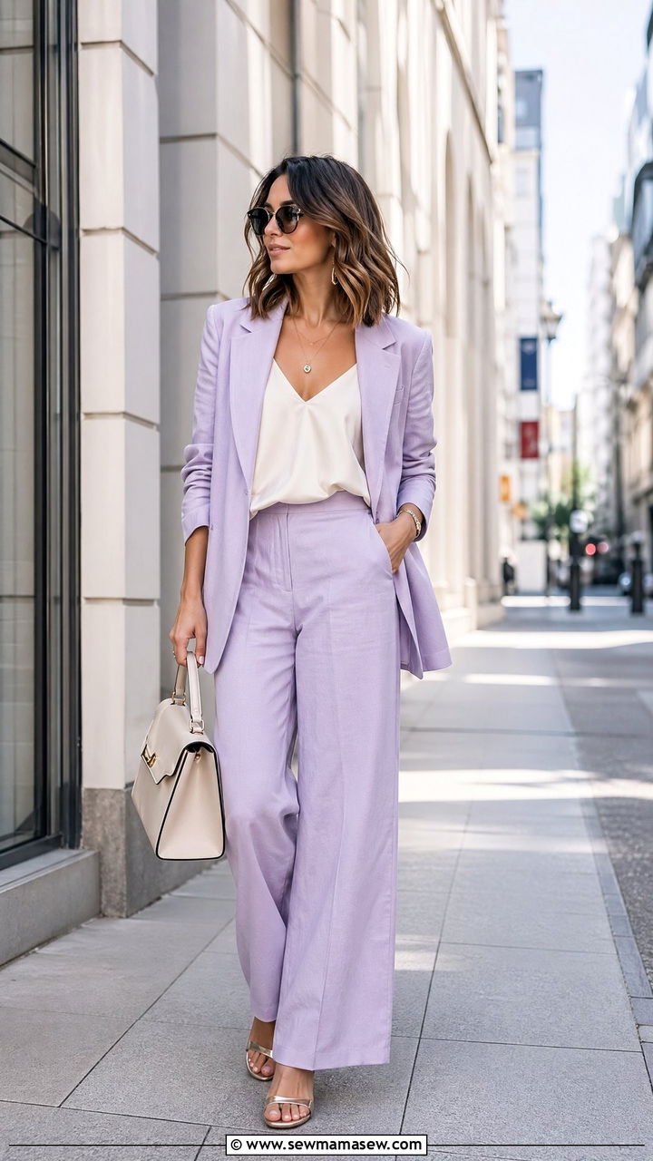Pastel Blazer and Wide Leg Trousers Spring Outfit - 35 spring romantic outfits