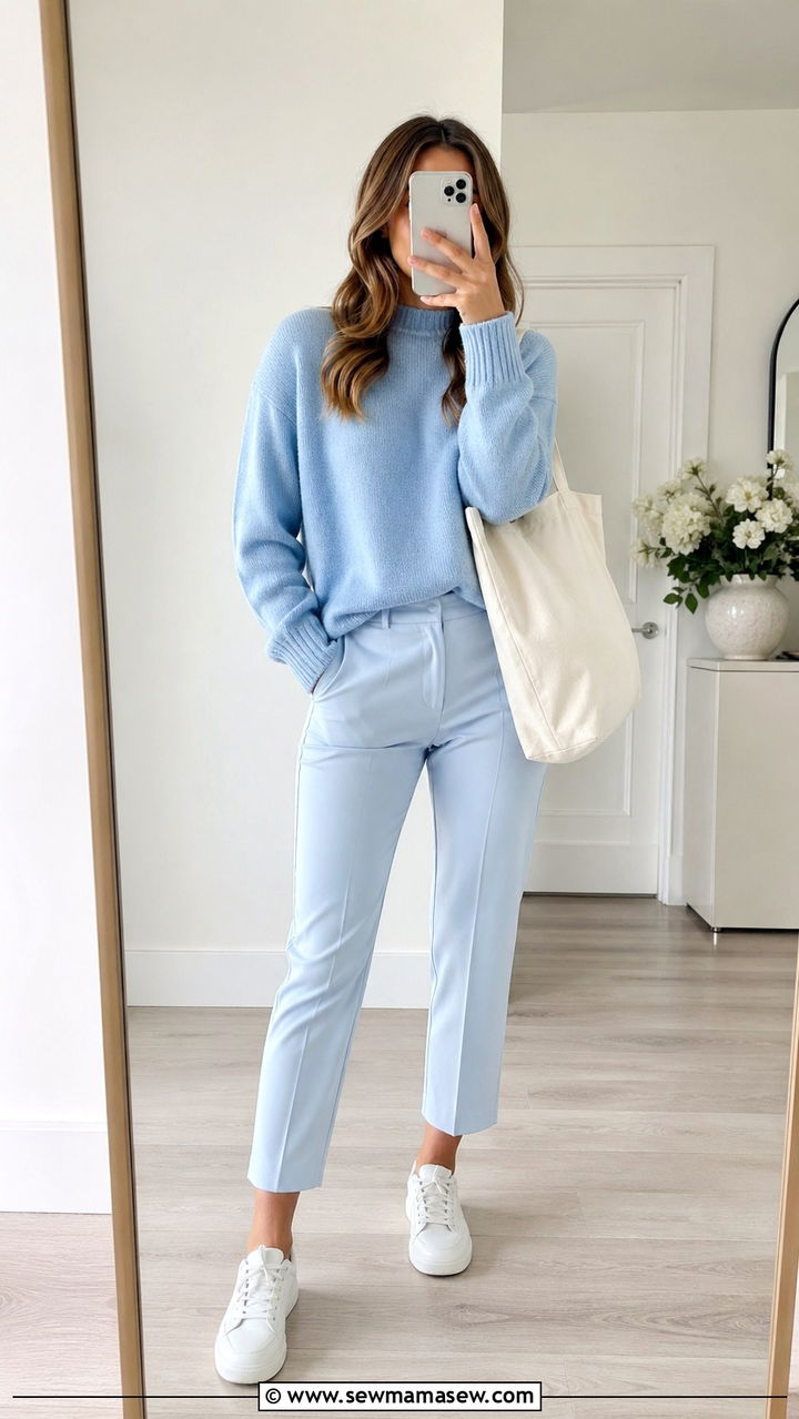 Pastel Blue Monochrome Spring Outfit - 30 spring monochrome outfit ideas