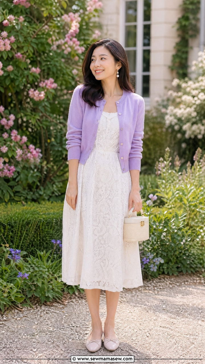 Pastel Cardigan With Lace Dress Preppy Spring Outfit - 35 spring preppy outfit ideas