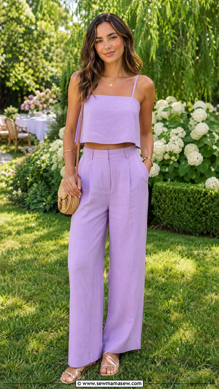 Pastel Co Ord Set With Strappy Sandals - 35 summer garden party outfit ideas