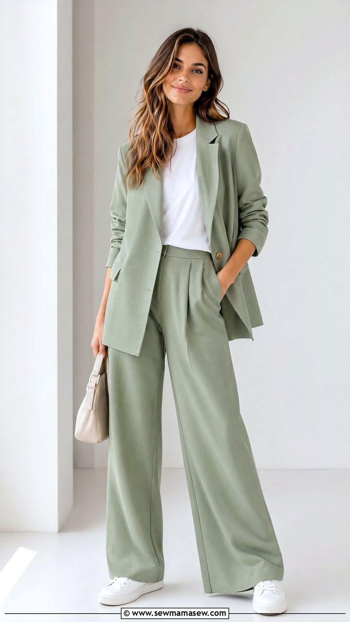 Pastel Co Ord Set with White Sneakers - 35 cute office outfits