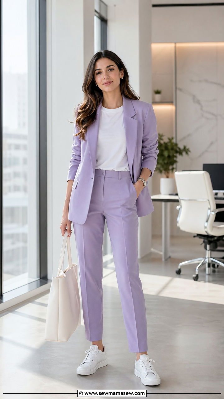 Pastel Co ord Set with White Sneakers - 35 what to wear to the office