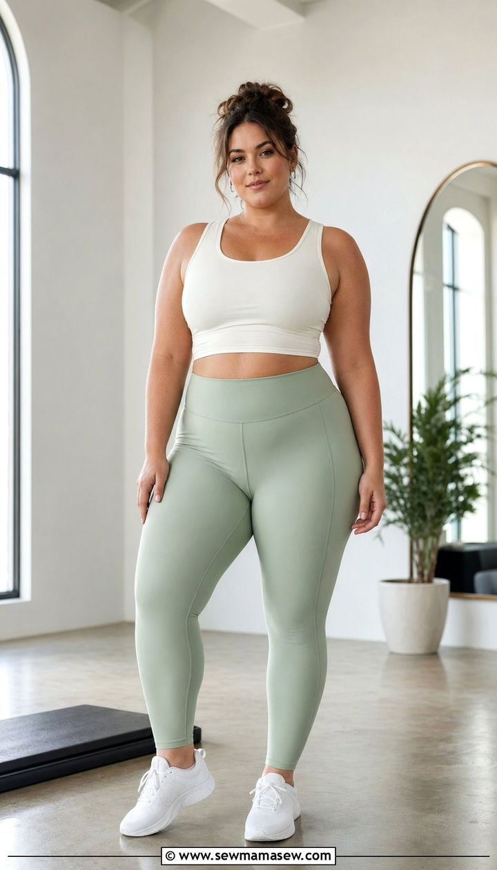 Pastel Green Leggings With Neutral Cropped Top - 35 Plus size workout outfit ideas