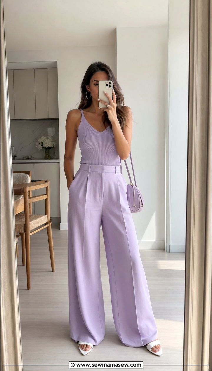 Pastel Monochrome Wide Leg Pants Outfit - 30 Aesthetic summer outfit ideas 2026