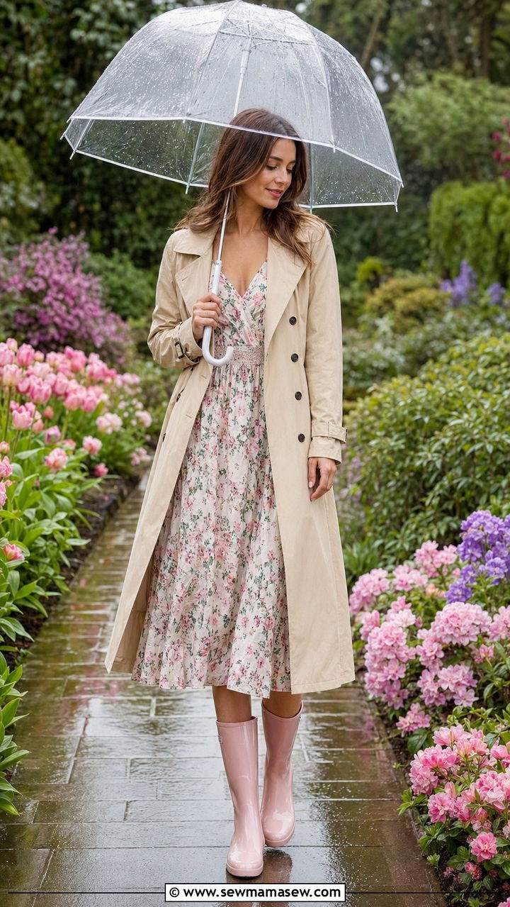 Pastel Rain Boots With Floral Dress Outfit - 35 Rainy spring outfits