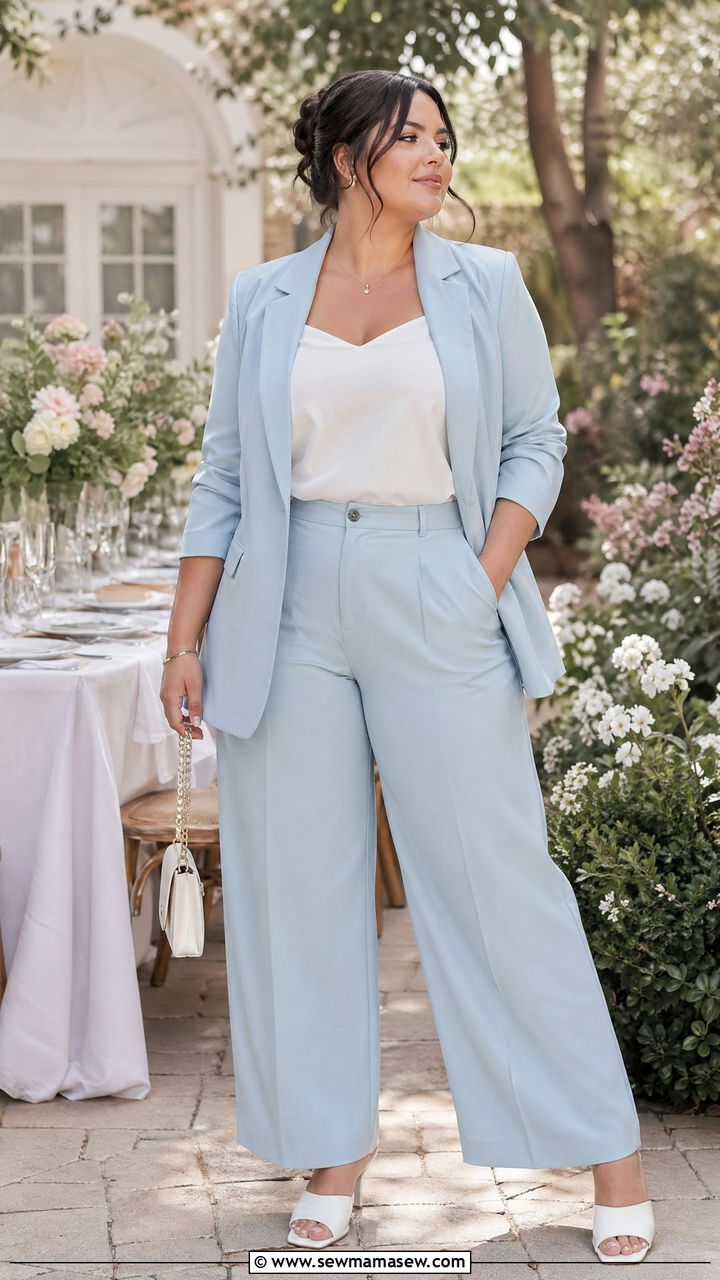 Pastel Suit Set With Mules Outfit - 35 Spring capsule wardrobe plus size