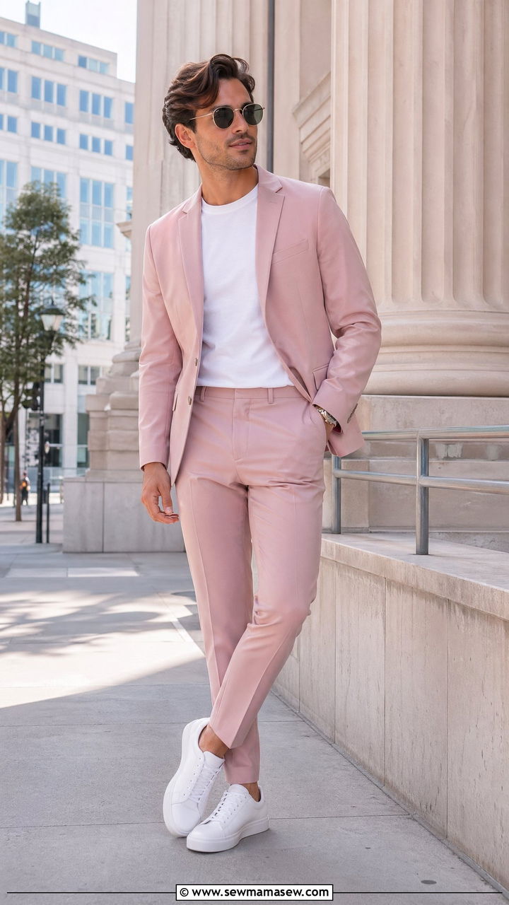 Pastel Suit with White Sneakers - 35 Courthouse wedding guest outfits