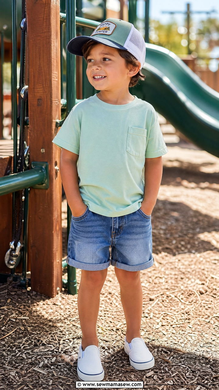 Pastel T Shirt with Denim Shorts Outfit - 35 Spring outfits for kids