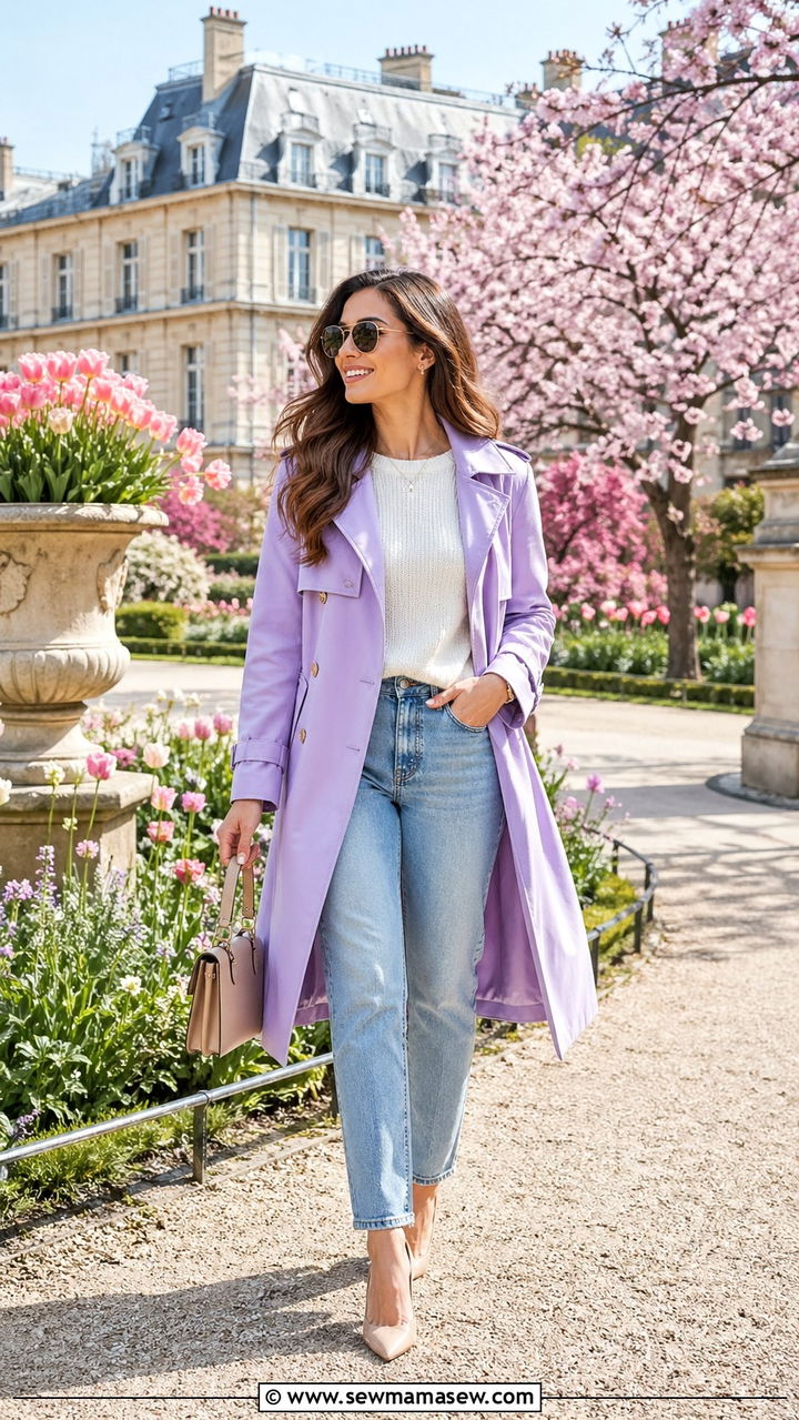 Pastel Trench Coat with Straight Leg Jeans and Nude Heels - 30 spring europe travel outfit ideas