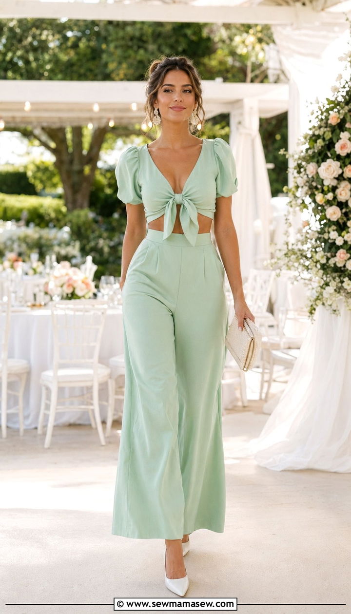 Pastel Two Piece Trouser Set - 30 wedding guest outfits for hourglass body