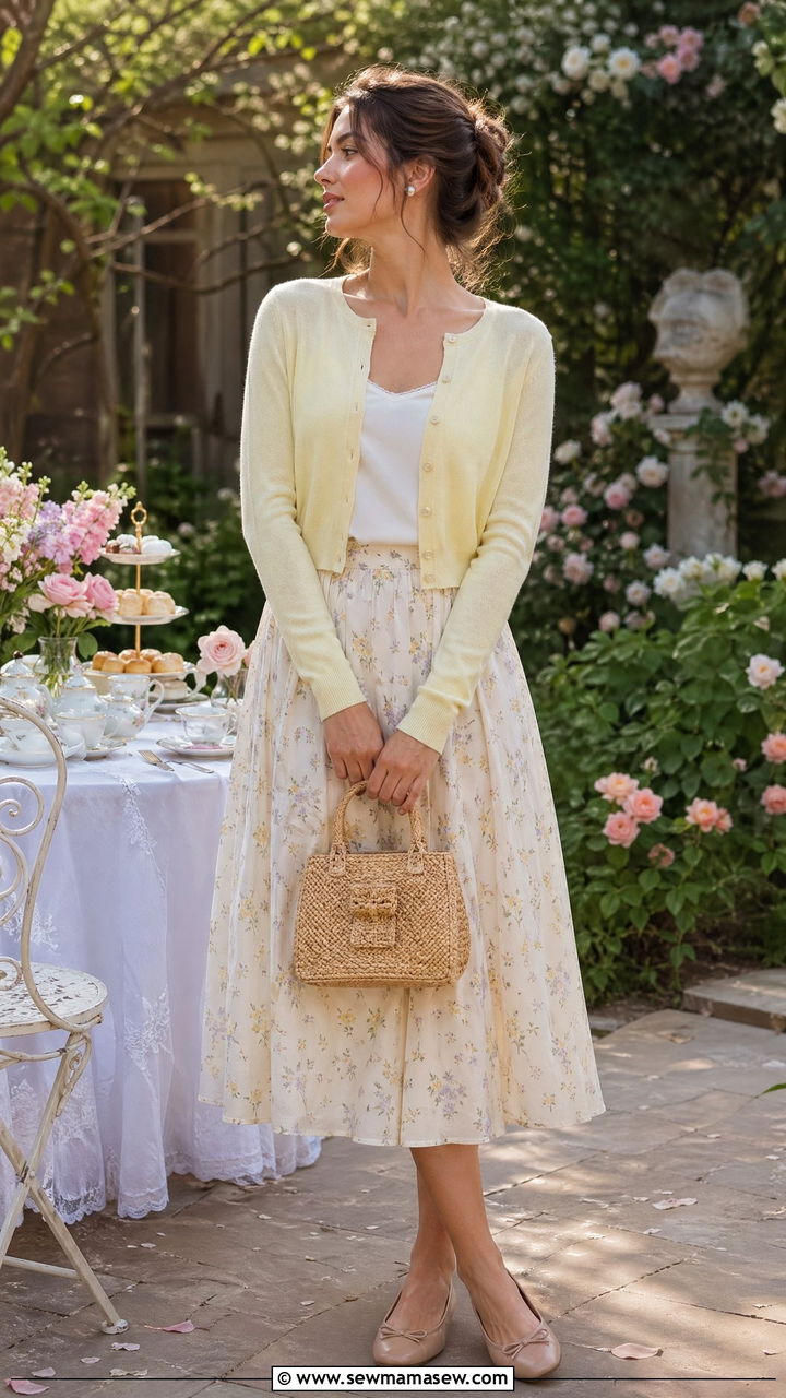 Pastel Yellow Cardigan and Midi Skirt Outfit - 35 Spring outfits in pastel