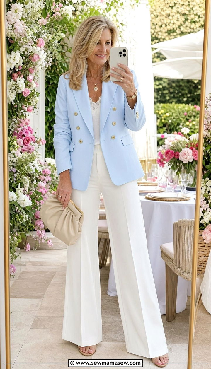 Pastel blazer with white trousers - 30 Best blazers for women over 50