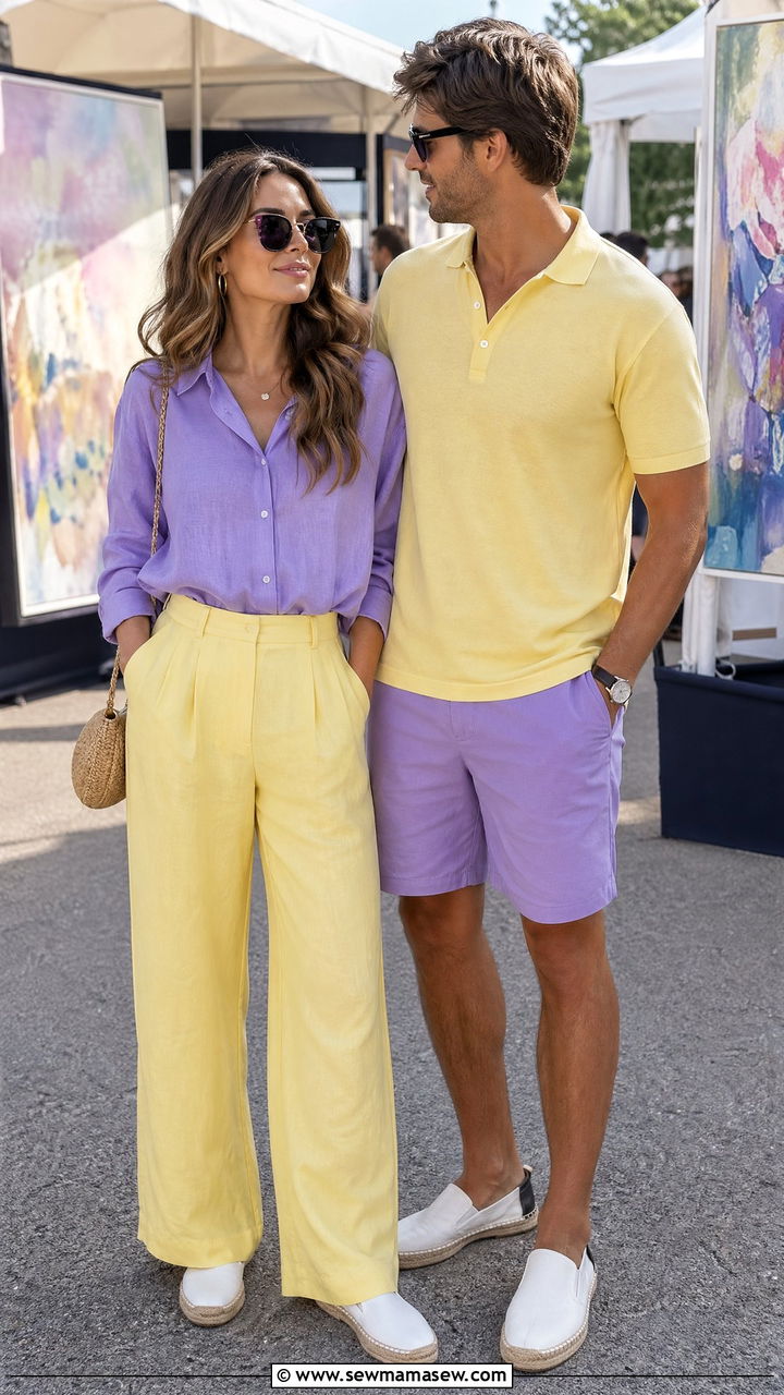 Pastel color block couple coordination - 35 Summer matching outfits for couples