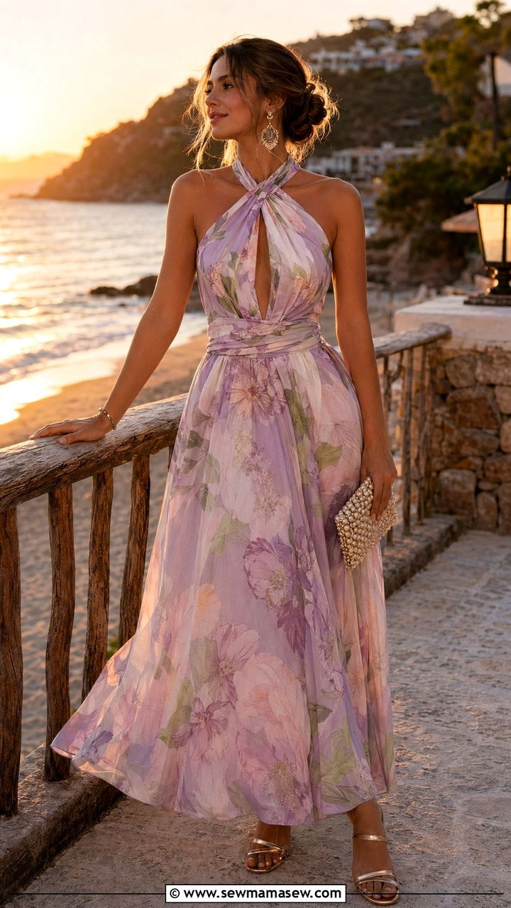 Pastel floral print halter maxi dress - 35 Pastel summer outfits