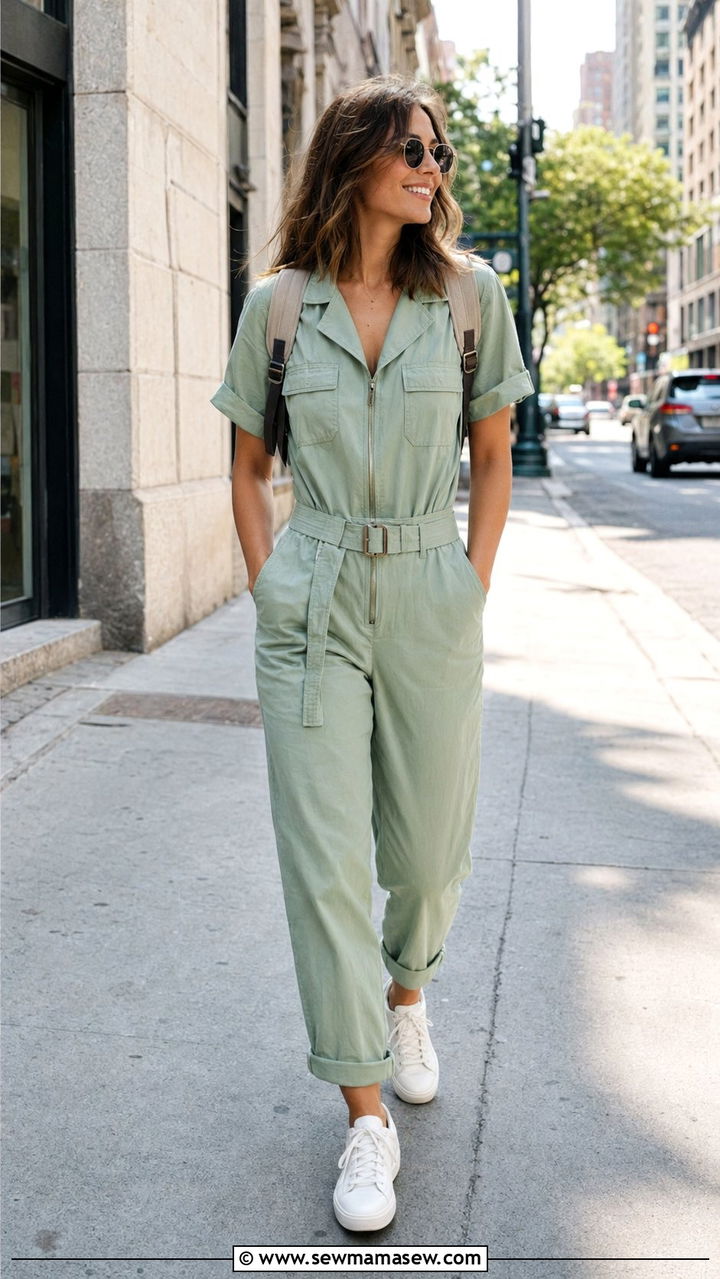Pastel green utility jumpsuit - 35 Pastel summer outfits