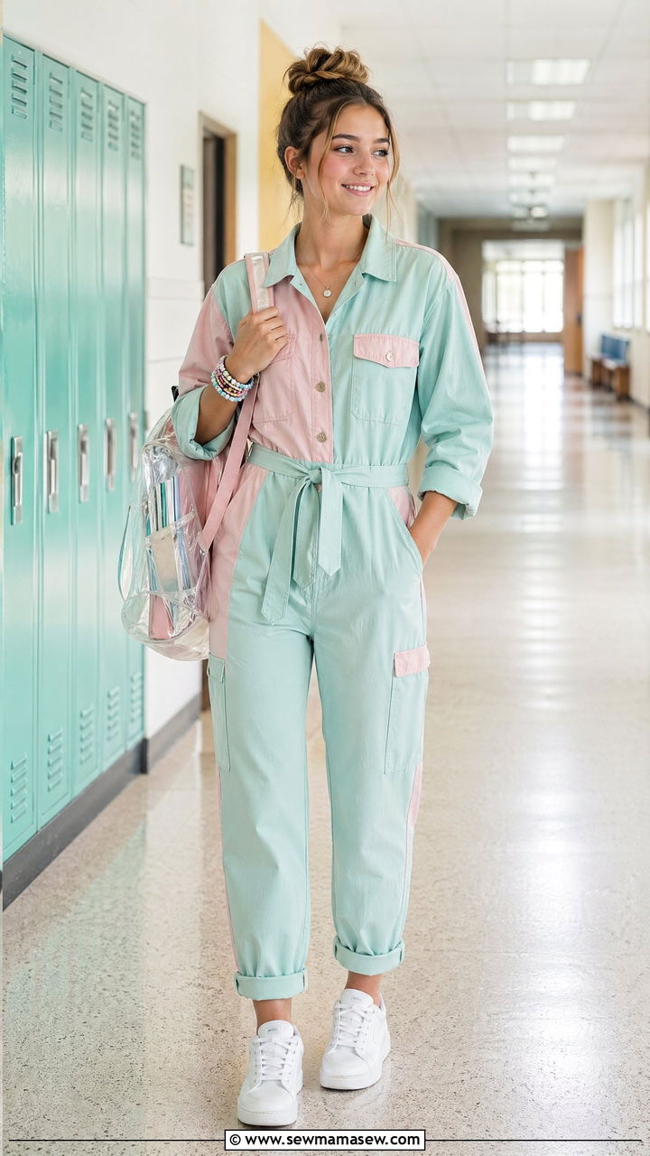 Pastel utility jumpsuit school outfit - 35 Spring outfits for school