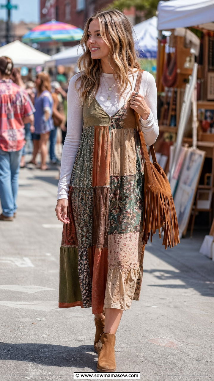 Patchwork Dress With Ankle Boots Spring Boho - 35 spring boho outfit ideas