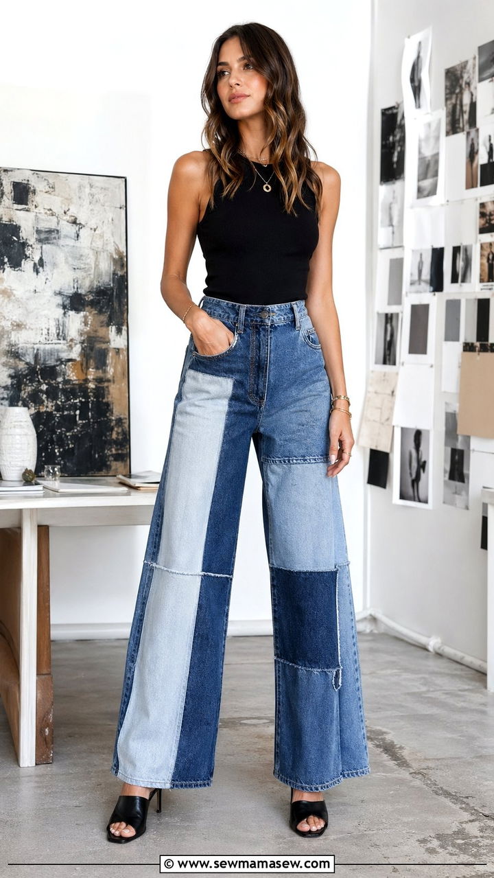 Patchwork Jeans With a Plain Black Top - 30 Best jeans for tall women
