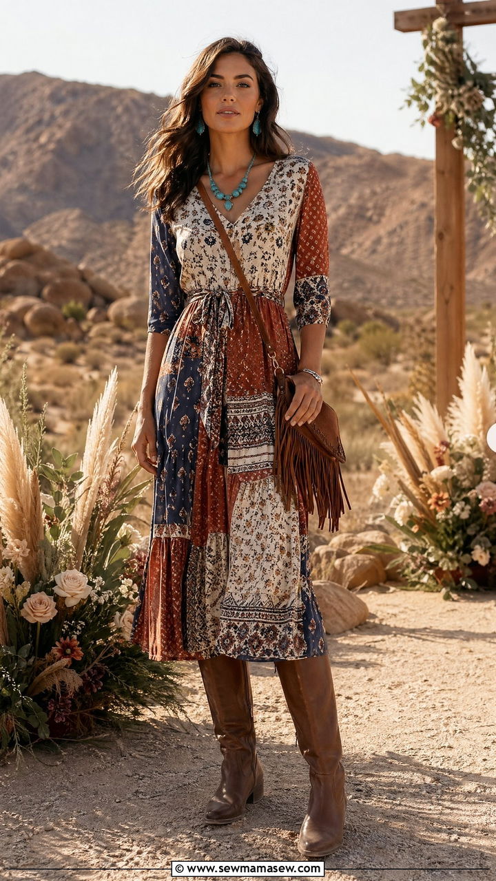Patchwork Print Dress Outfit - 35 Cute wedding guest outfits
