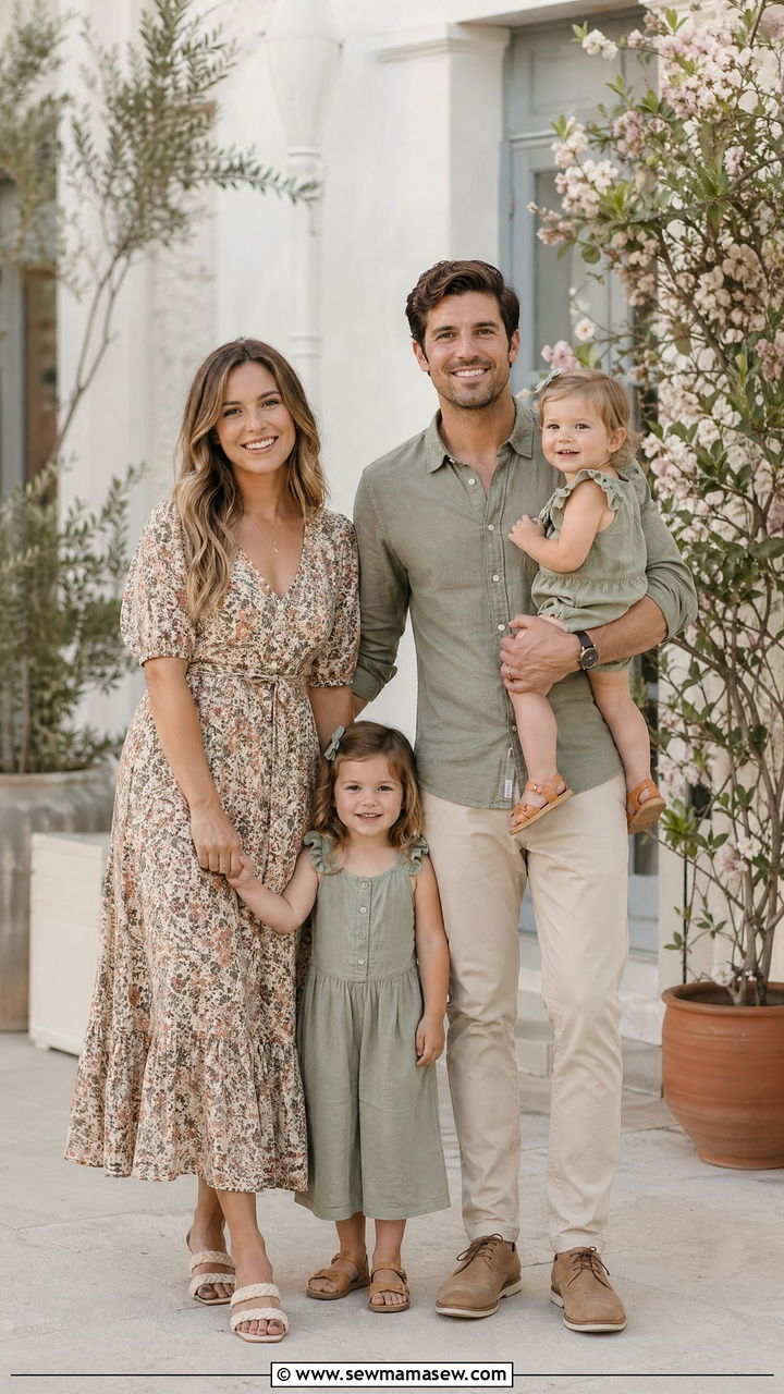 Pattern Floral Mix with Solid Family Outfits - 35 spring family photo outfit ideas