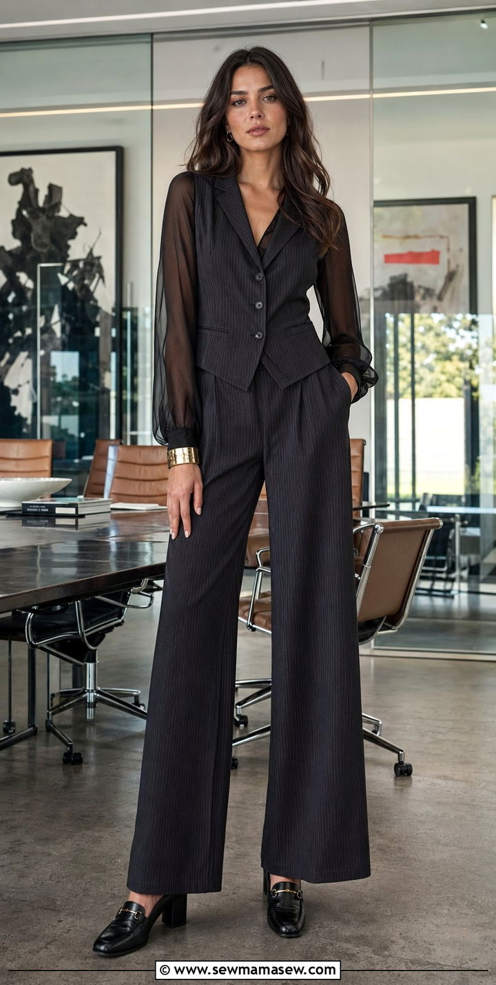 Patterned Trousers with a Solid Silk Top - 30 Work outfits for creative agency