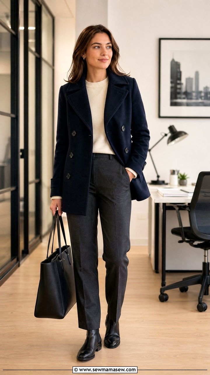 Pea Coat With Trousers And Chelsea Boots - 35 Cold spring outfits