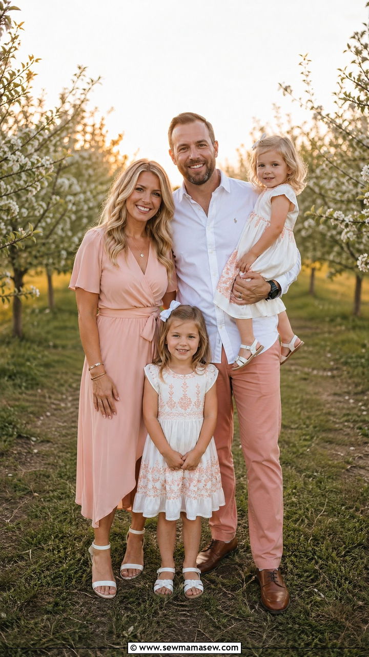 Peach and White Coordinated Family Outfits - 35 spring family photo outfit ideas