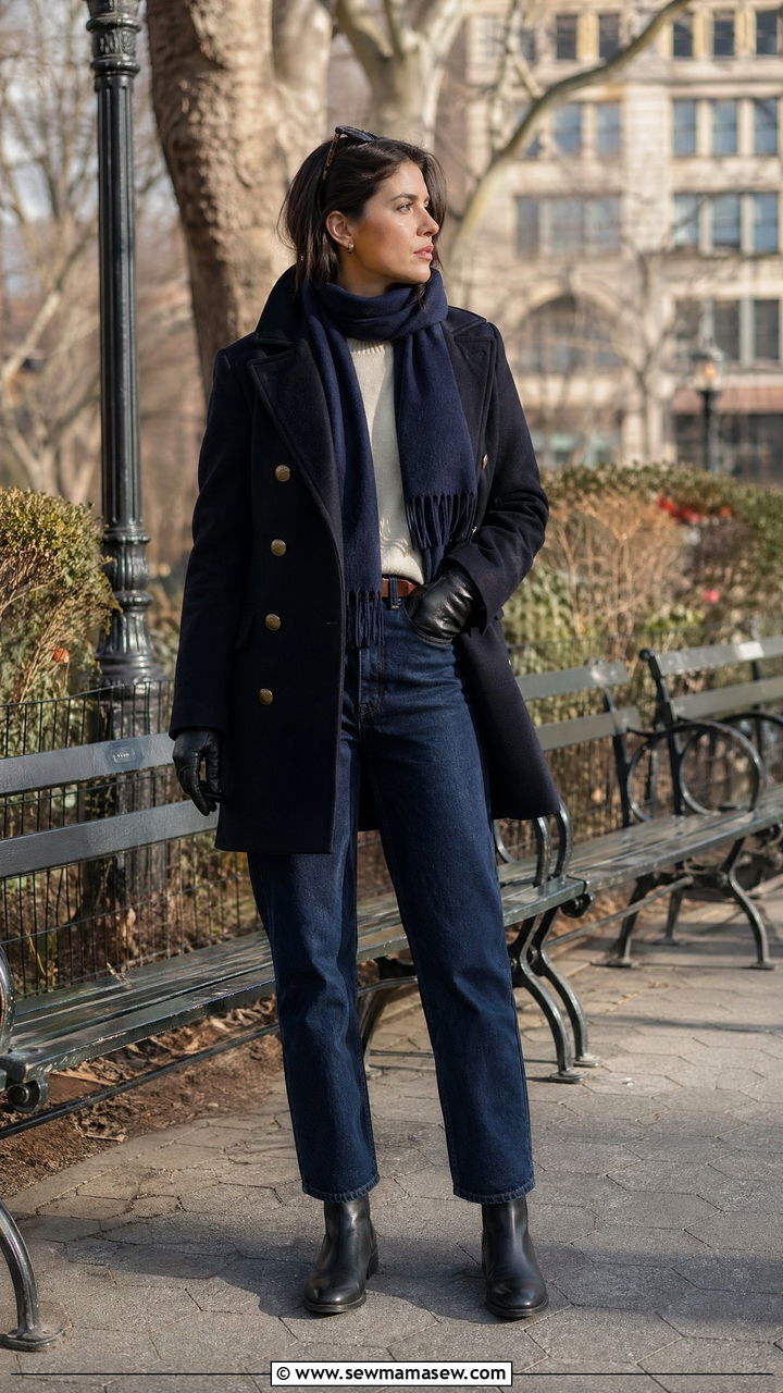 Peacoat And Dark Wash Jeans - 35 classy 90s outfits
