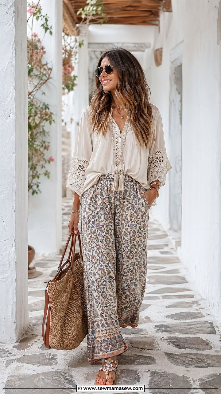 Peasant Blouse With Palazzo Pants - 35 spring boho outfits