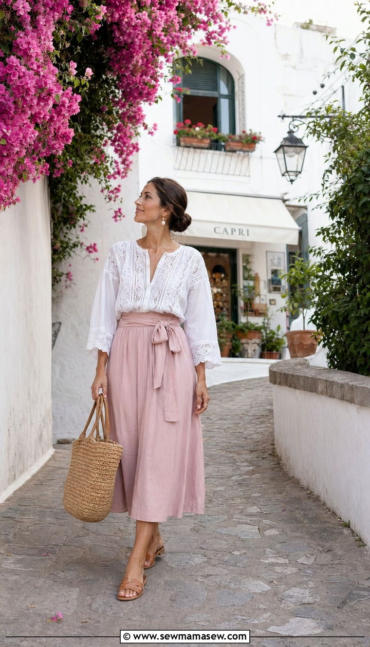 Peasant Blouse and Tie Waist Skirt for Capri - 30 What to wear in Capri