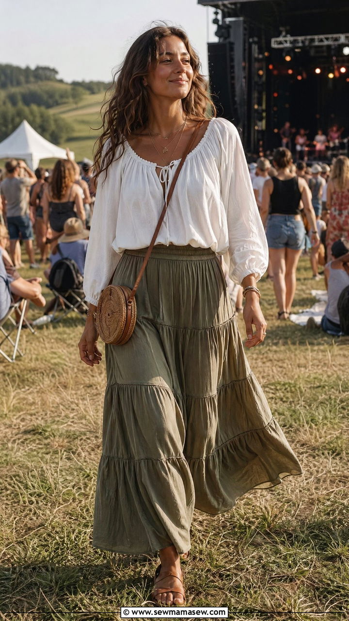 Peasant Blouse and Tiered Maxi Skirt Outfit - 35 Summer wardrobe ideas