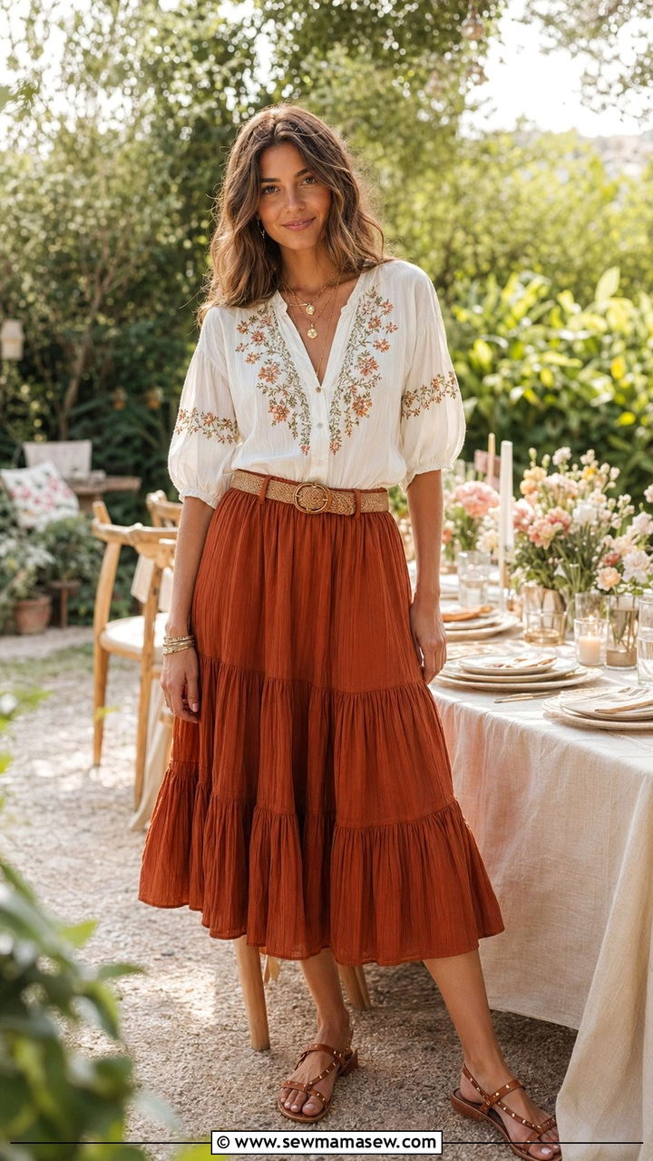 Peasant Blouse and Tiered Midi Skirt - 30 Aesthetic spring outfits