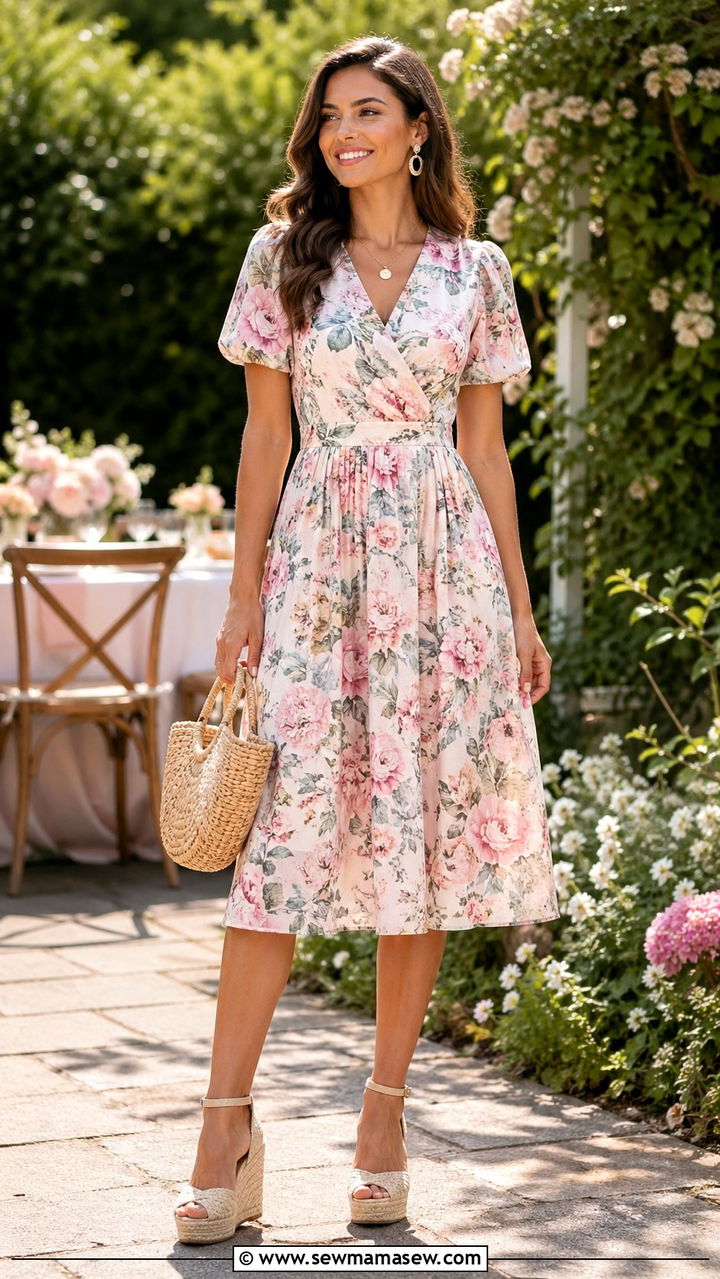 Peep Toe Wedges With Tea Dress - 30 Retro 40s outfit ideas