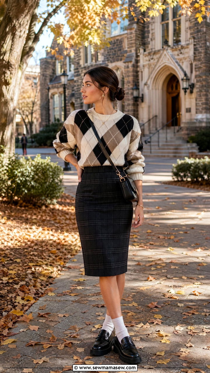 Pencil Skirt With Chunky Loafers And Sweater Outfit - 35 cute pencil skirt outfits
