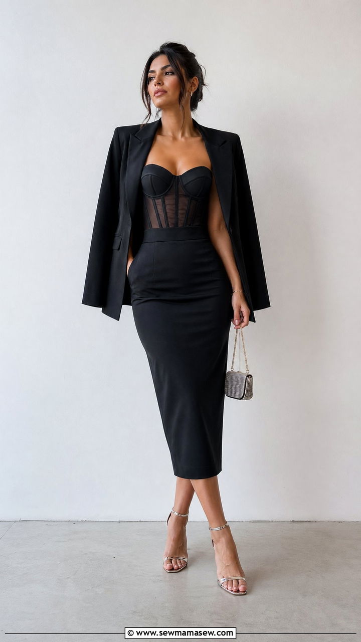 Pencil Skirt and Corset Top Outfit - 35 Cute wedding guest outfits