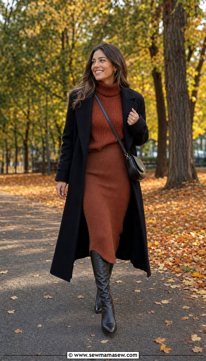 Pencil Skirt with Chunky Knit and Knee High Boots - 35 pencil skirt outfits for women