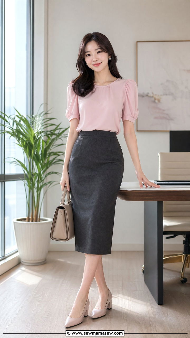 Pencil skirt and puff sleeve blouse outfit - 35 Spring outfits for young women