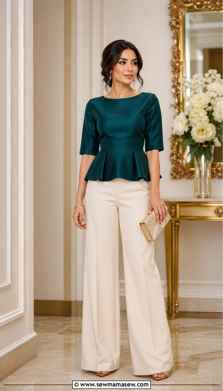Peplum Top With Wide Leg Trousers - 35 Modest outfit ideas for moms
